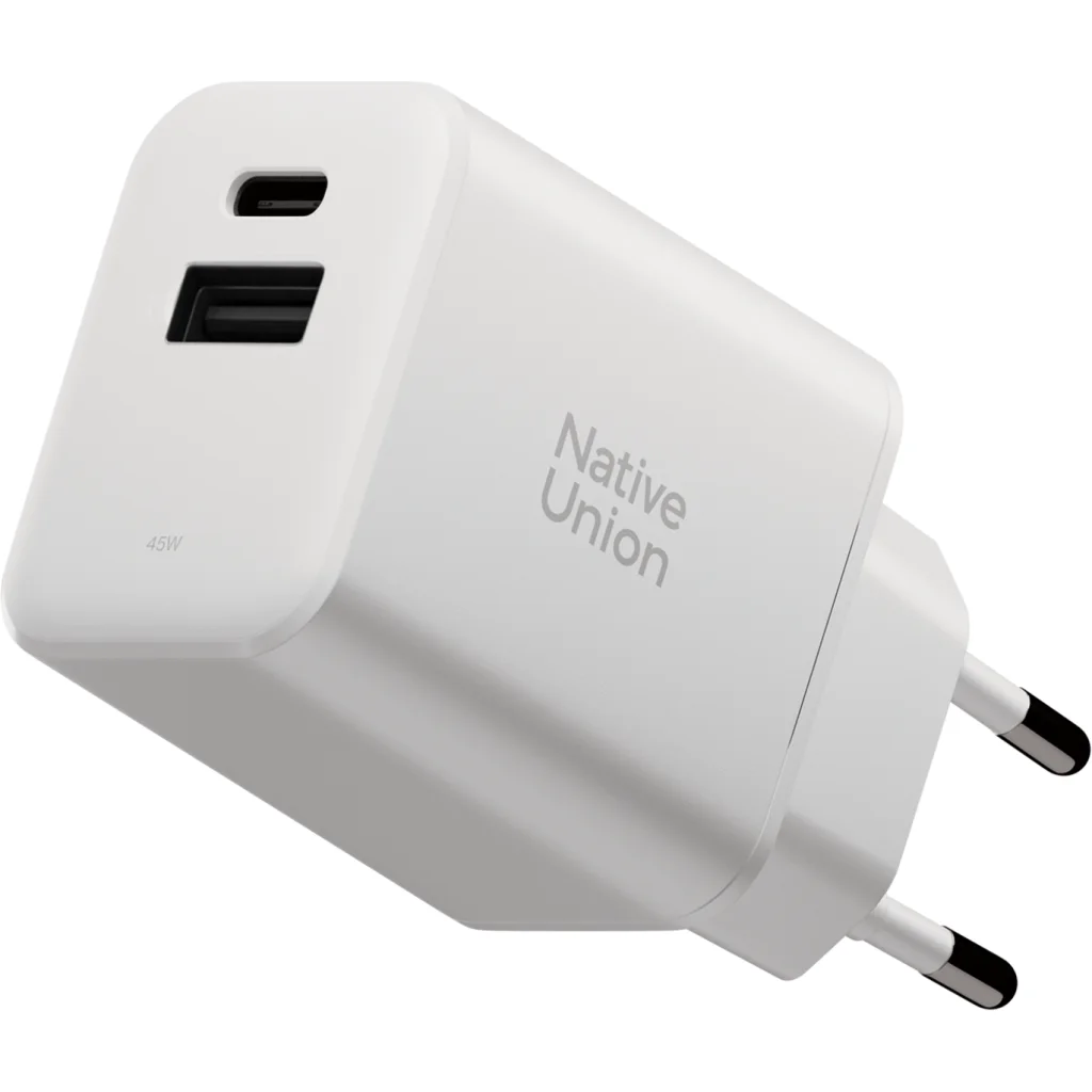 Cargador 1 Pto USB 1 Pto USB-C 45W con Carga Rápida Native Union Color Blanco