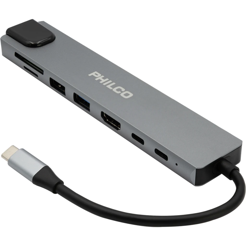 Adaptador HUB USB-C Multipuerto Philco USB-C USB-A HDMI DP SD Ethernet