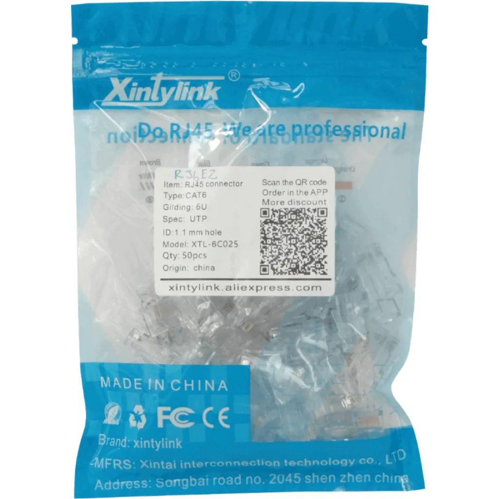 Imagen 2 de XINTYLINK EZ-RJ45 CAT6 UTP Bolsa 50 Conectores con Orificios-1,1mm
