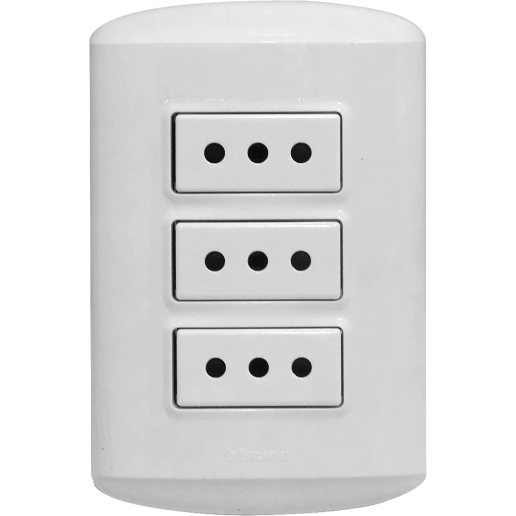Imagen 2 de BTICINO MODUS 3-ENCHUFES-10A-NACIONAL CON BASE Y TAPA BLANCA ARMADO