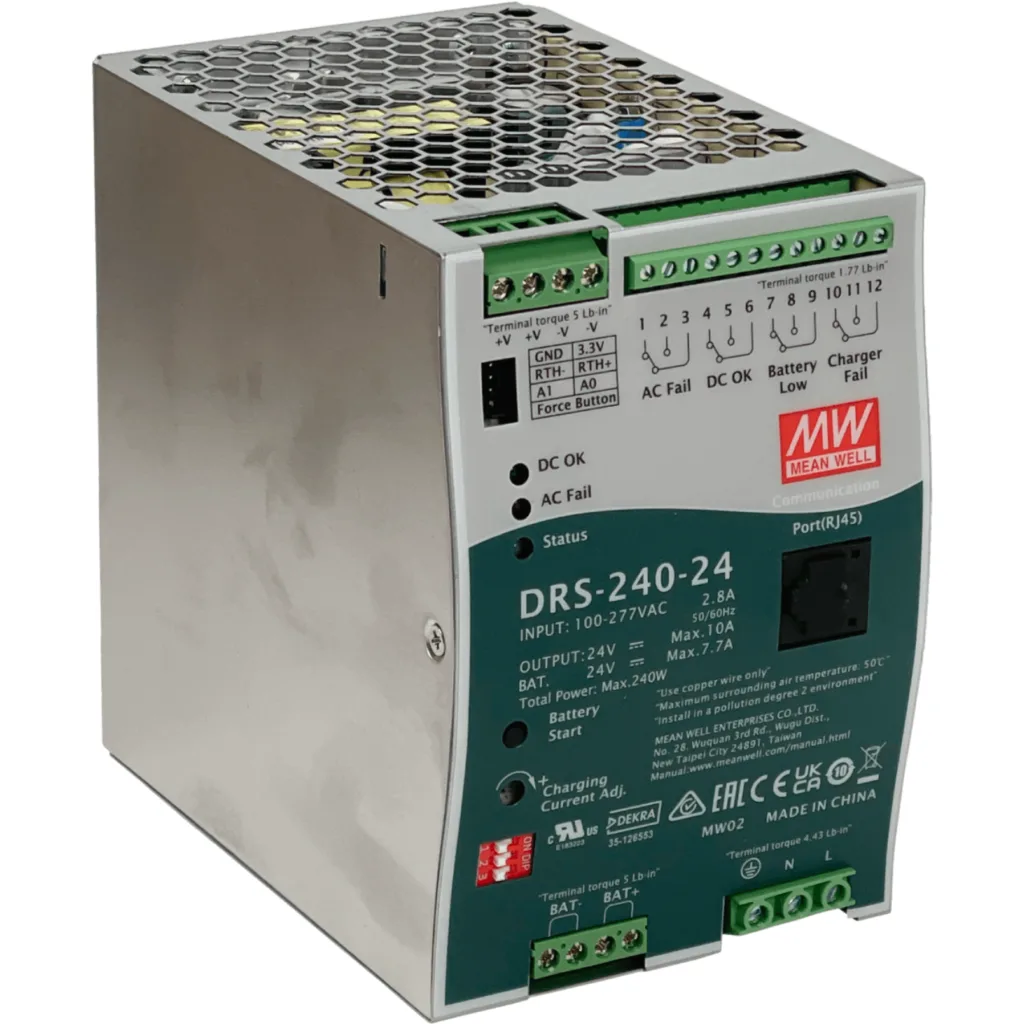 MEANWELL 24VDC 10A 240W 10-100AH RJ45 Anch-86mm req/100-277V Riel-DIN