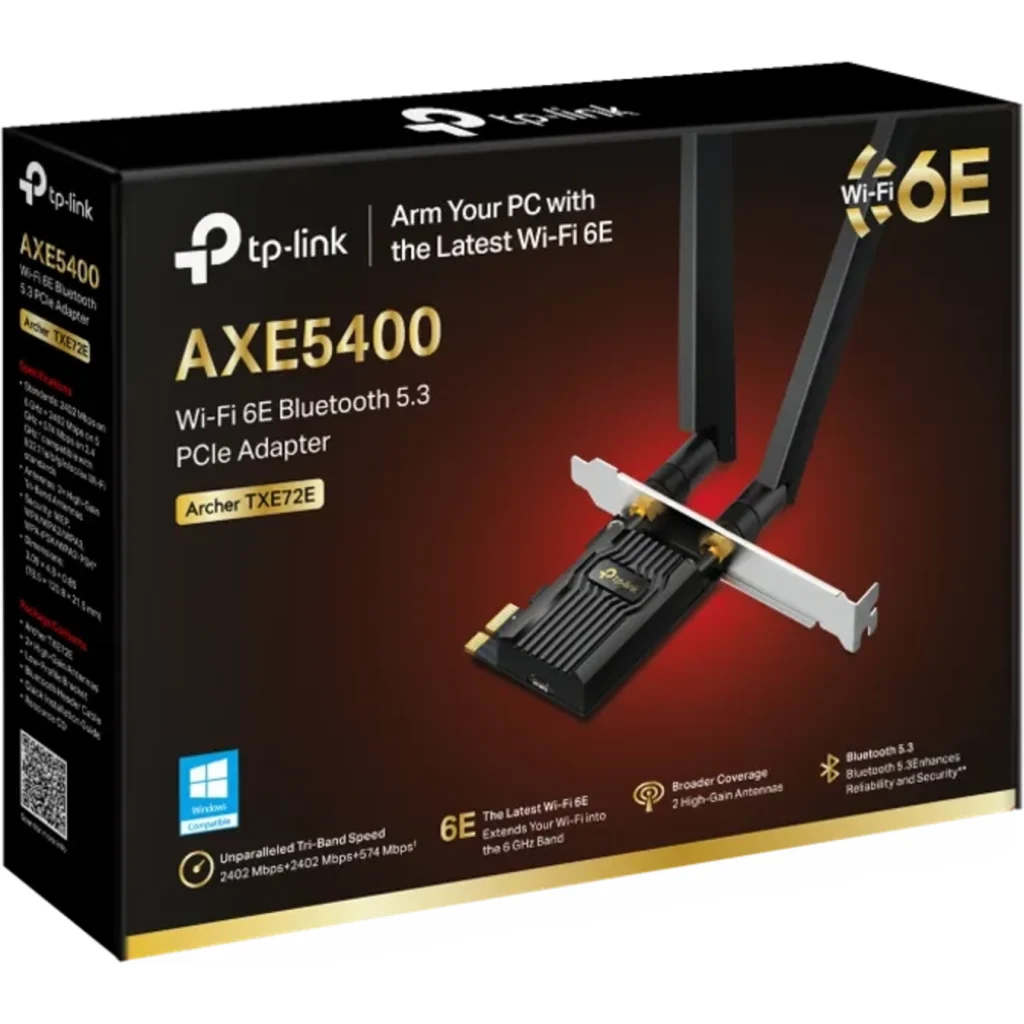 Archer-TXE72E. Adaptador PCIe AXE5400 WI-FI 6E Bluetooth 5.3 soporta ful estanda