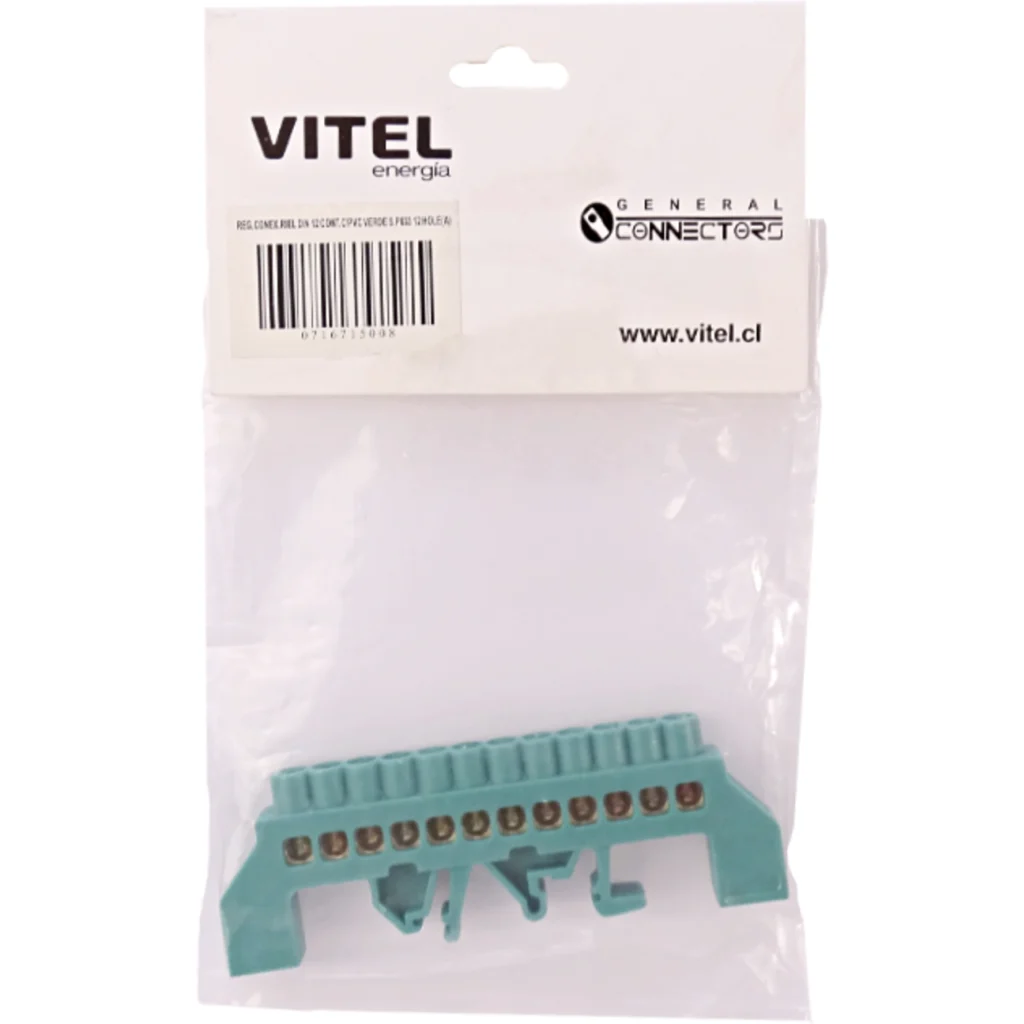 Imagen 1 de Regleta Verde 12-Conexiones 4mm Riel Din Distribucion Electrica