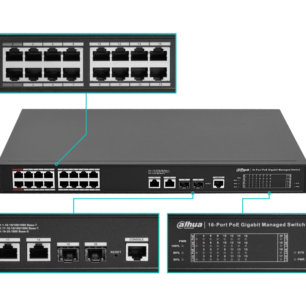 DAHUA 18-1000(16-Poe-af/at/bt) 2-SFP 190W L2 Console Switch Admin Rack