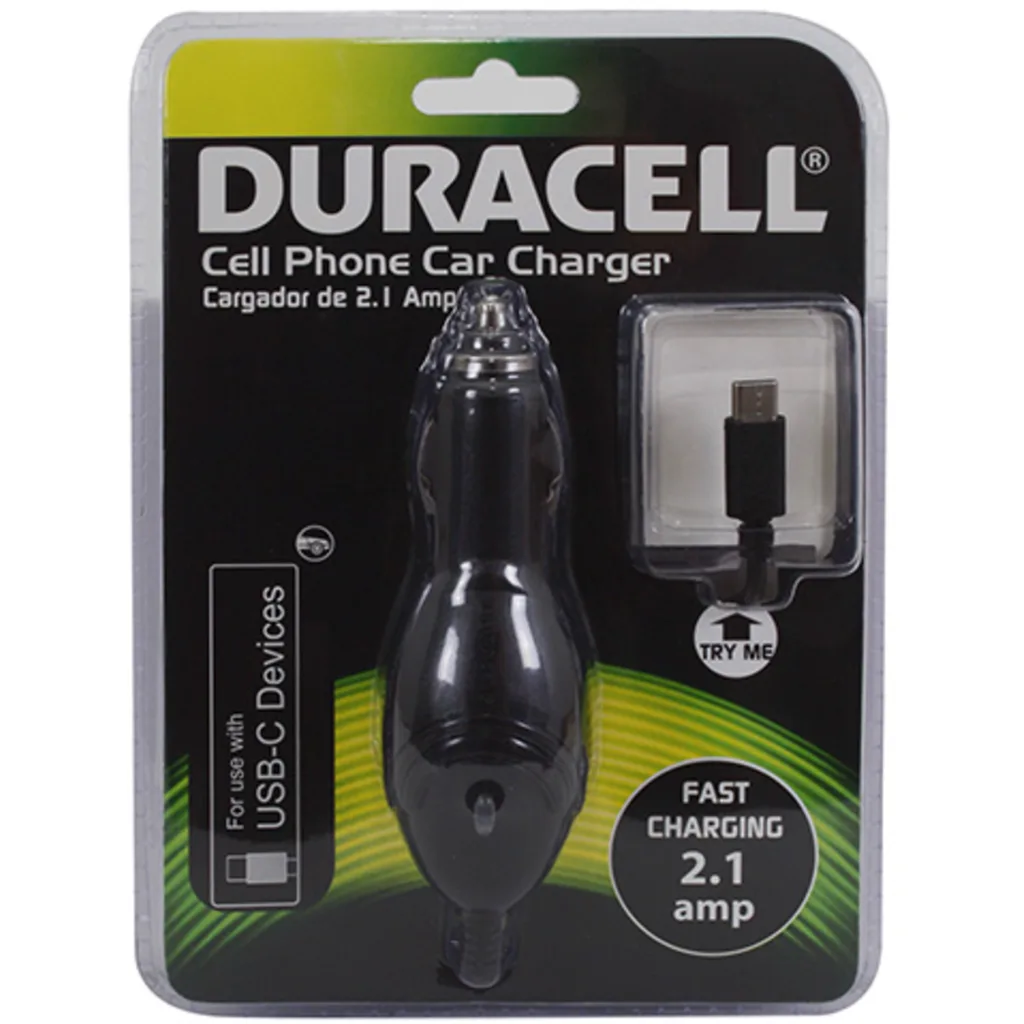 Imagen 1 de CARGADOR AUTO CON CABLE2.1 A, USB- C, DURACELL DU6193