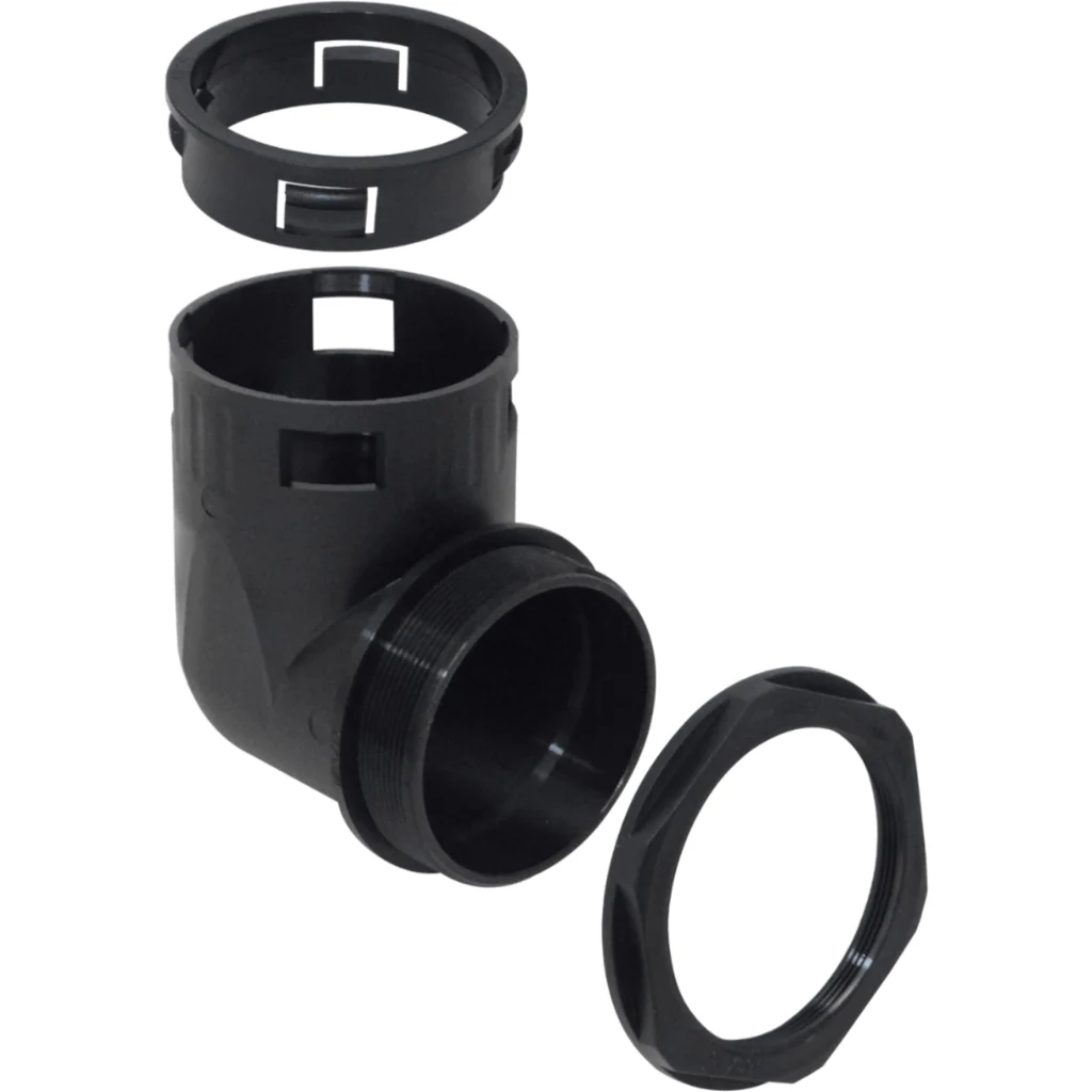 Imagen 2 de 55mm Codo Salida Caja Prensa Estopa p/Conduit Flexible Plastico Negro