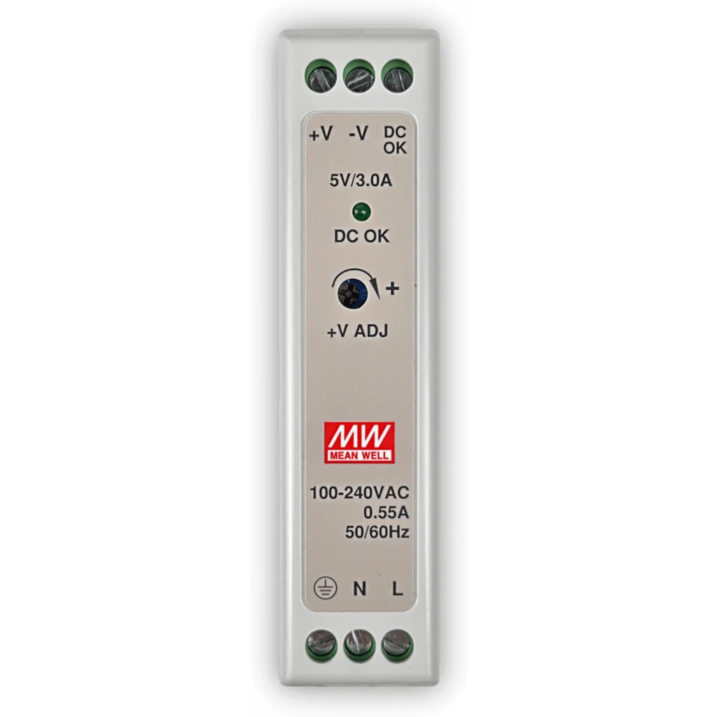 MEANWELL 5VDC 15W 3A Ajustable Ancho-24mm Riel-DIN Fuente-Poder