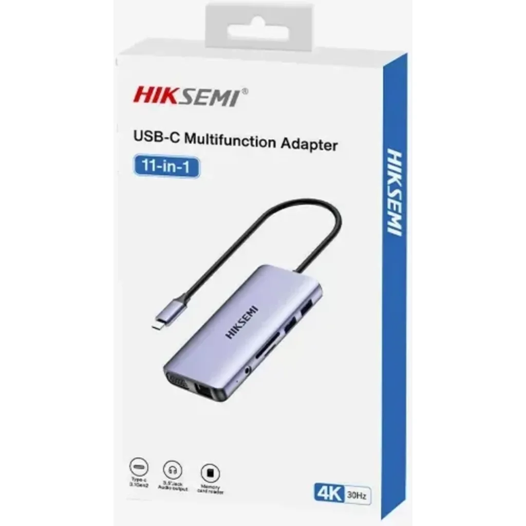 HUB Adaptador USB-C Hiksemi DS11, HDMI VGA LAN 2*USB3.0 2*USB2.0 USB-C Jack mic
