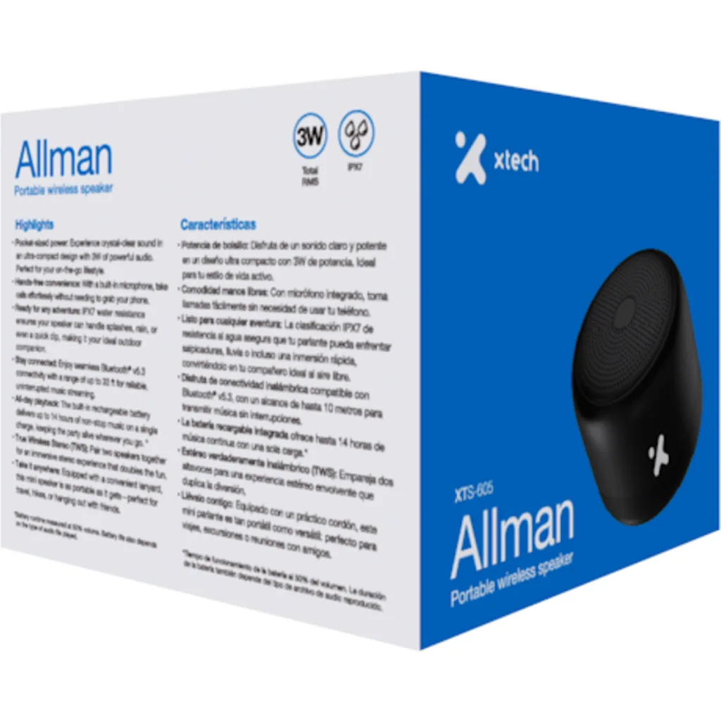 Imagen 3 de Xtech XTS-605 - Speakers - Black - Allman BT 3W TWS IPX7