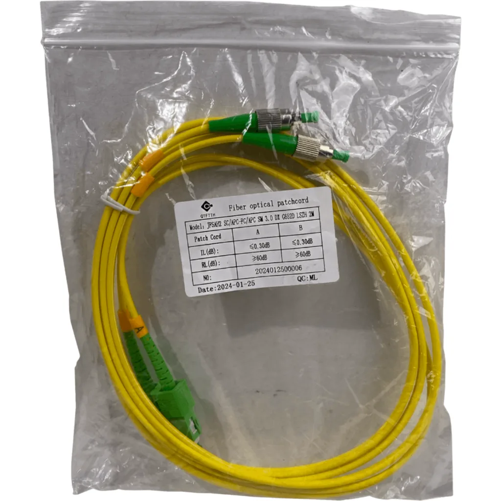2mt SC/APC-FC/APC MonoModo SM Duplex Jumper Cable Fibra 9/125um 3mm