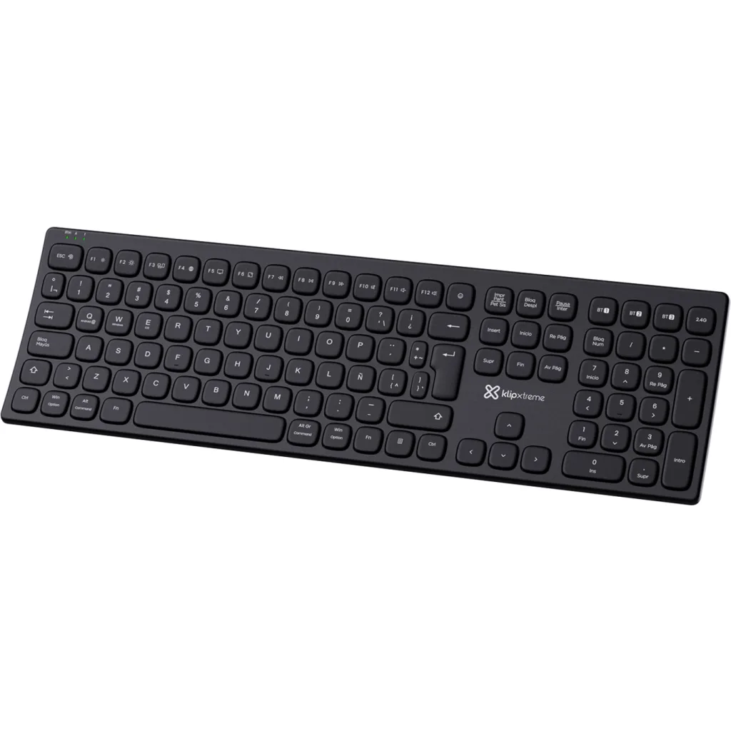 Klip Xtreme - Keyboard - Wireless - Spanish (Latin American) - Bluetooth / 2.4 GHz / USB-C - Ergonomic Design - Black - Curve