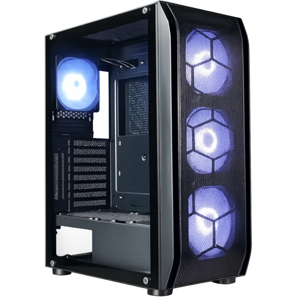 Gabinete Gamer EsGaming Y03, MediaTorre 2*USB2.0 USB3.0 4*FAN ARGB V.Temp. Negro