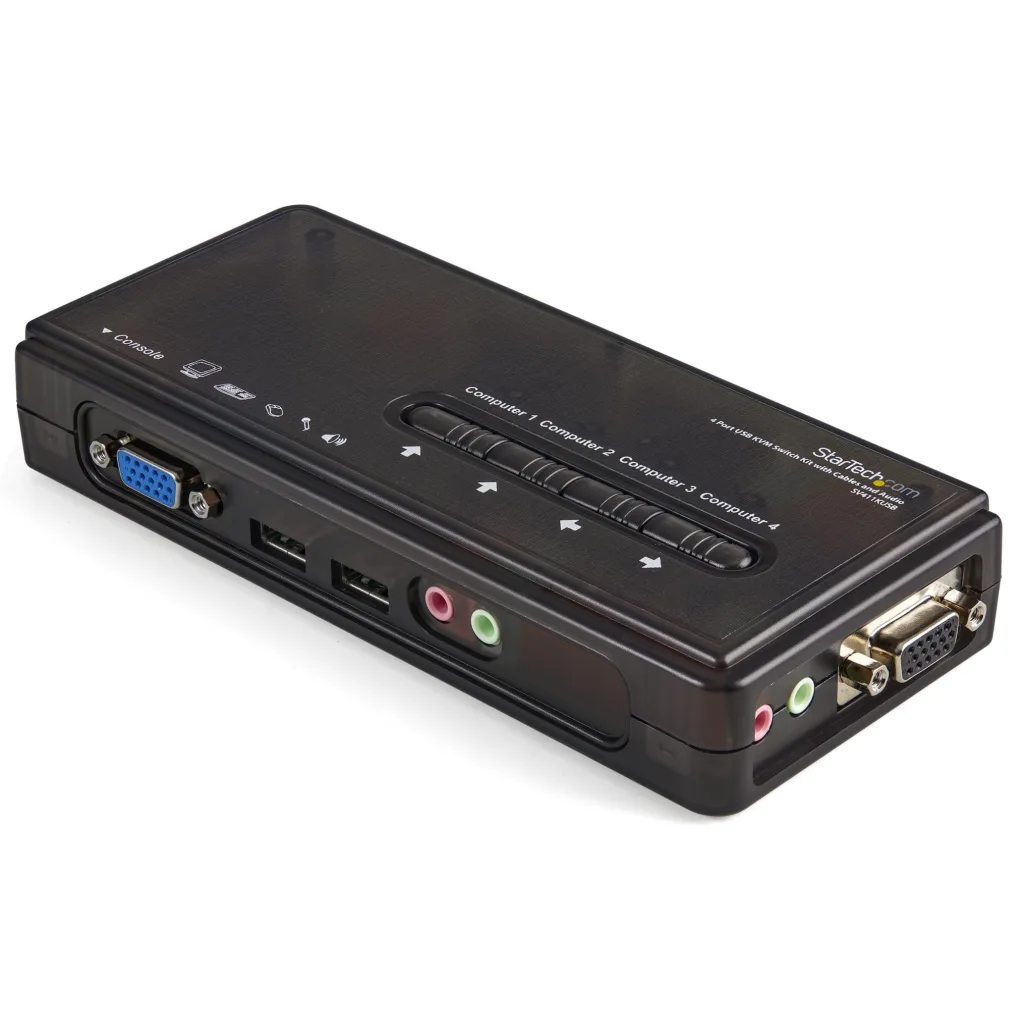 Juego de Conmutador Switch KVM 4 Puertos Video VGA USB 2.0 con Cables y Audio