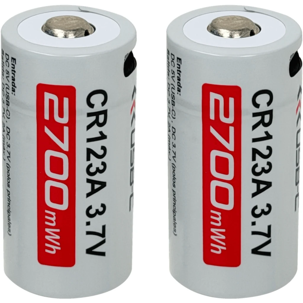 Imagen 2 de 2-unids Pilas 3,7V USB-C Recargable 2700mWh 16x32mm Litio Pila/Bateria