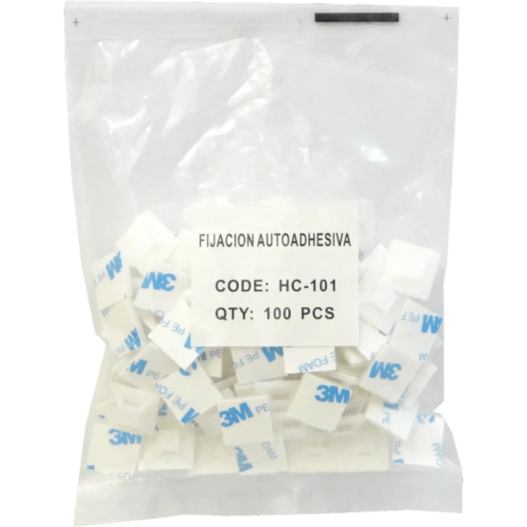 Imagen 2 de 100-un 2x2cm Fijacion Autoadhesiva Base Blanca p/Amarra 4mm