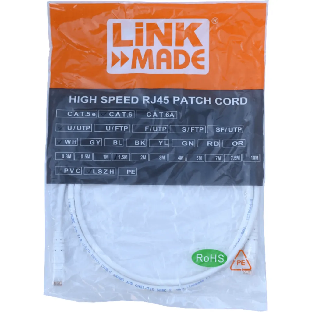 Imagen 2 de Cable de Red Linkmade CAT6 LSZH U/UTP Inyectado 1.5MT BLANCO 