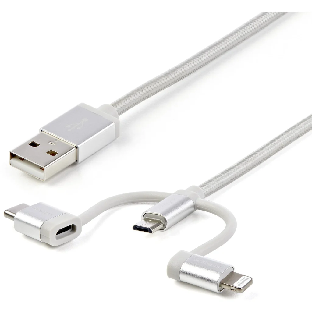 Cable StarTech USB 2.0 Tipo-A Macho a USB Apple Lightning / Tipo-C / Micro-B 1mt