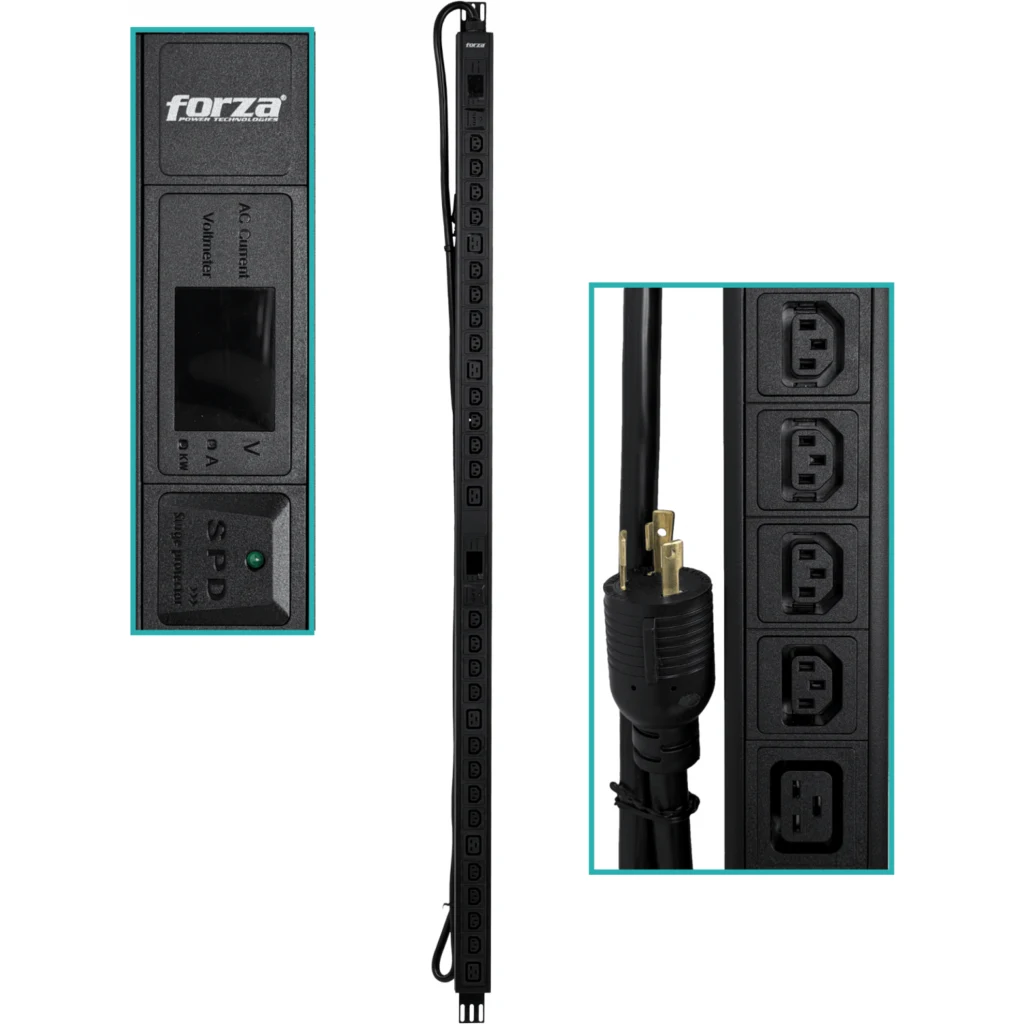 FORZA Vertical 6000W 24-C13 6-C19 Pantalla LCD 2-Mide/Volt-Amp 