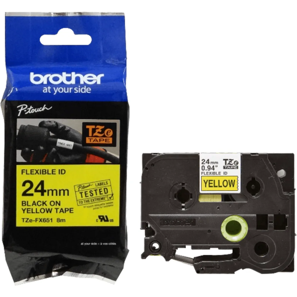 Imagen 3 de Cinta Térmica Brother TZE-FX651 Negro sobre Amarillo Flexible 24mm x 8 metros