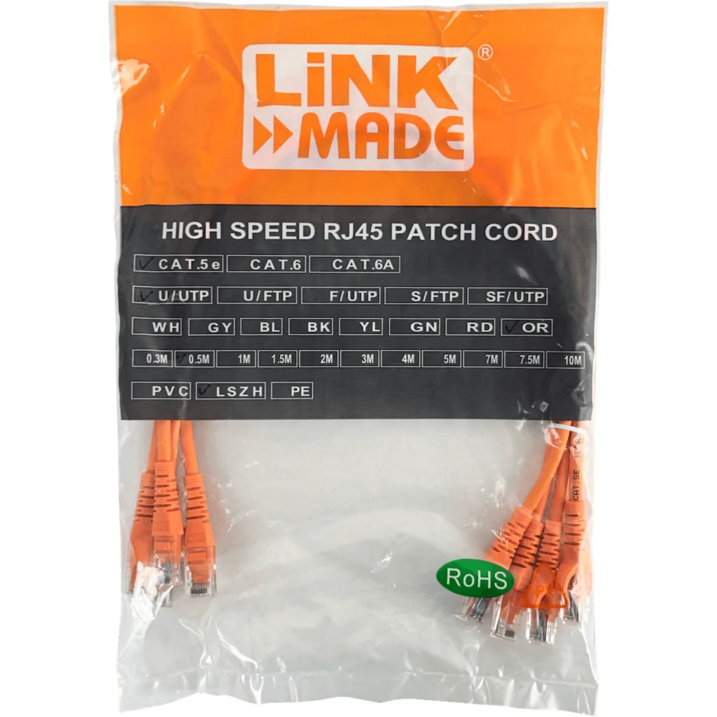 Imagen 2 de LINKMADE 4UN 50CM CAT5E NARANJO LSZH CABLE PATCH INYECTADO MULTIFILR