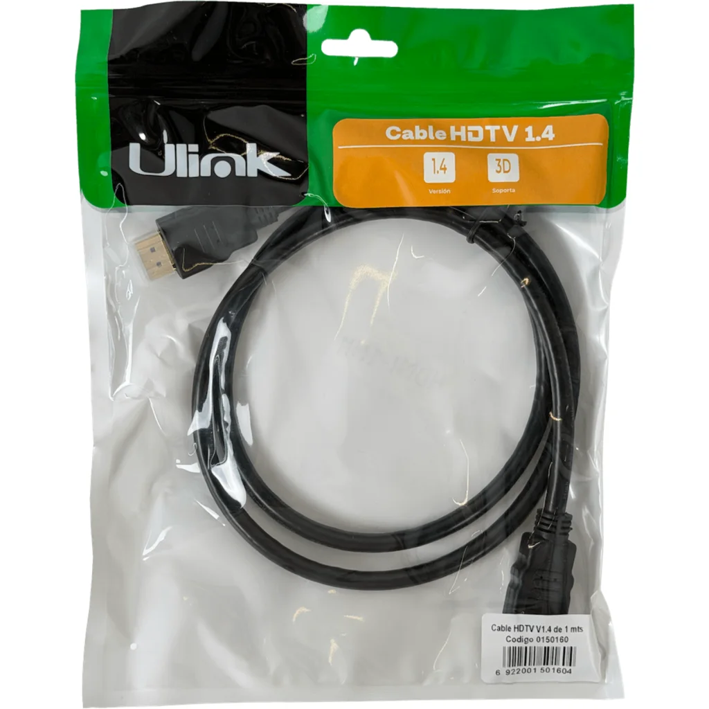 Cable HDMI Macho a HDMI Macho 1 mt v1.4 30AWG Sin Bisagra Color Negro