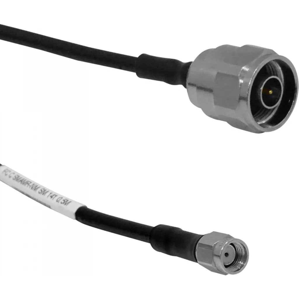 50cm RPSMA-Macho N-Macho SM141 2-Cables Coaxiales Negros Rigidos 0,5mt