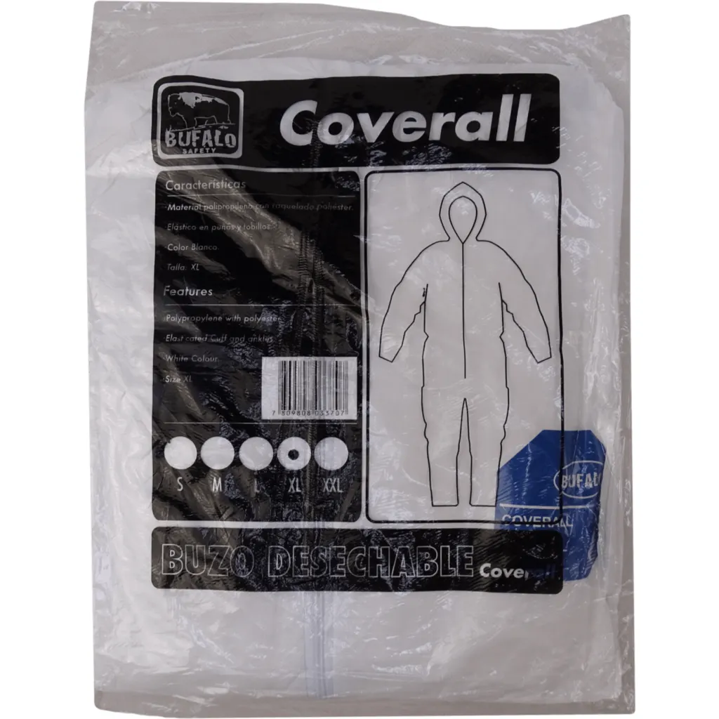 Talla-XL Buzo Desechable Blanco Polipropileno con Cierre Gorro