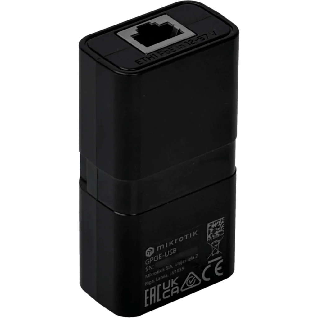 MIKROTIK 5V 3A 15W Convertidor PoE a USB-C RJ45 2-pin 802.3af-PoE/48V 