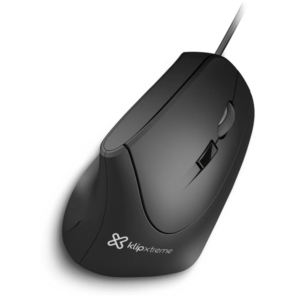 Mouse Ergonómico Alámbrico KlipX KMO-506 Óptico 1600dpi 6 Botones USB Negro