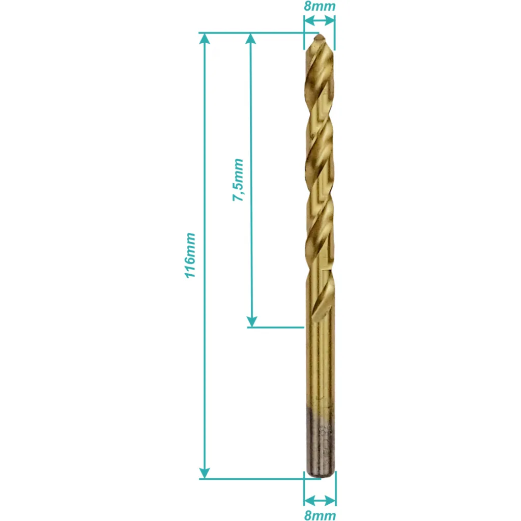 Imagen 1 de Broca Metal de Titanio HSS 8mm x 116mm