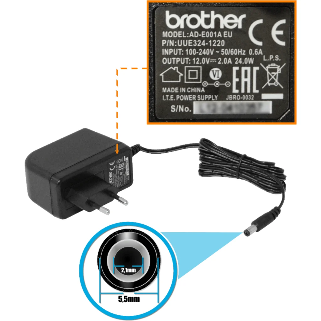 Brother ADE001 - Power adapter - AC 100-240 V - for P-Touch PT-D400, D600, E300, E500, E550, H300, H500, P700; P-Touch EDGE PT-P750