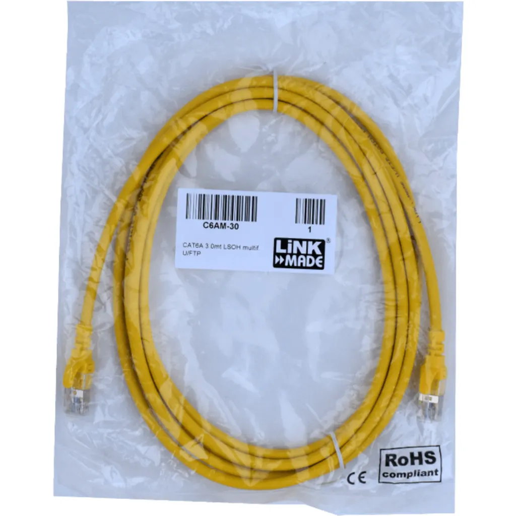 Imagen 2 de Cable de Red Linkmade CAT6A U/FTP LSZH Inyectado Multifilar 3mts AMARILLO