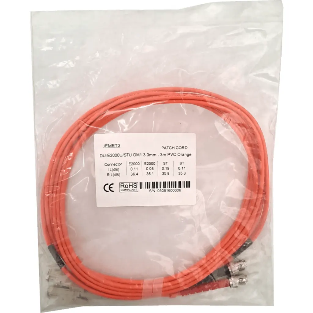 Imagen 1 de 3mt E2000/UPC-ST/UPC OM1 MultiModo MM Duplex Jumper Fibra 62.5/125um