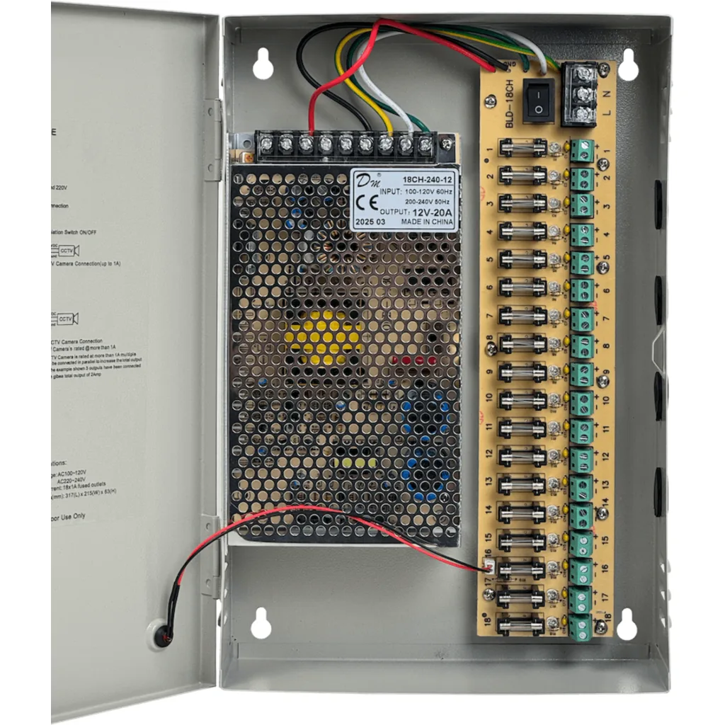 Imagen 4 de 240W 12VDC 20A 18-Salida Gabinete-llave Piloto 100-240VAC Fuente Poder