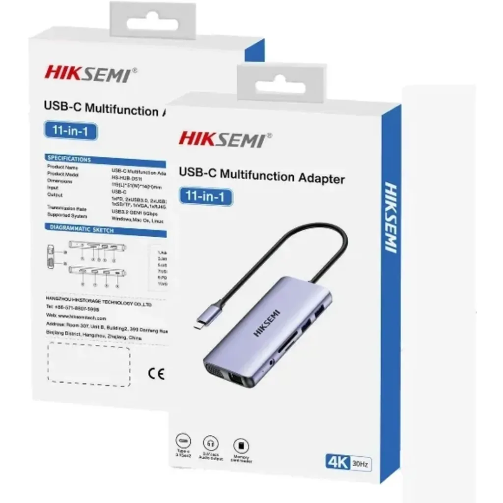 Imagen 4 de HUB Adaptador USB-C Hiksemi DS11, HDMI VGA LAN 2*USB3.0 2*USB2.0 USB-C Jack mic