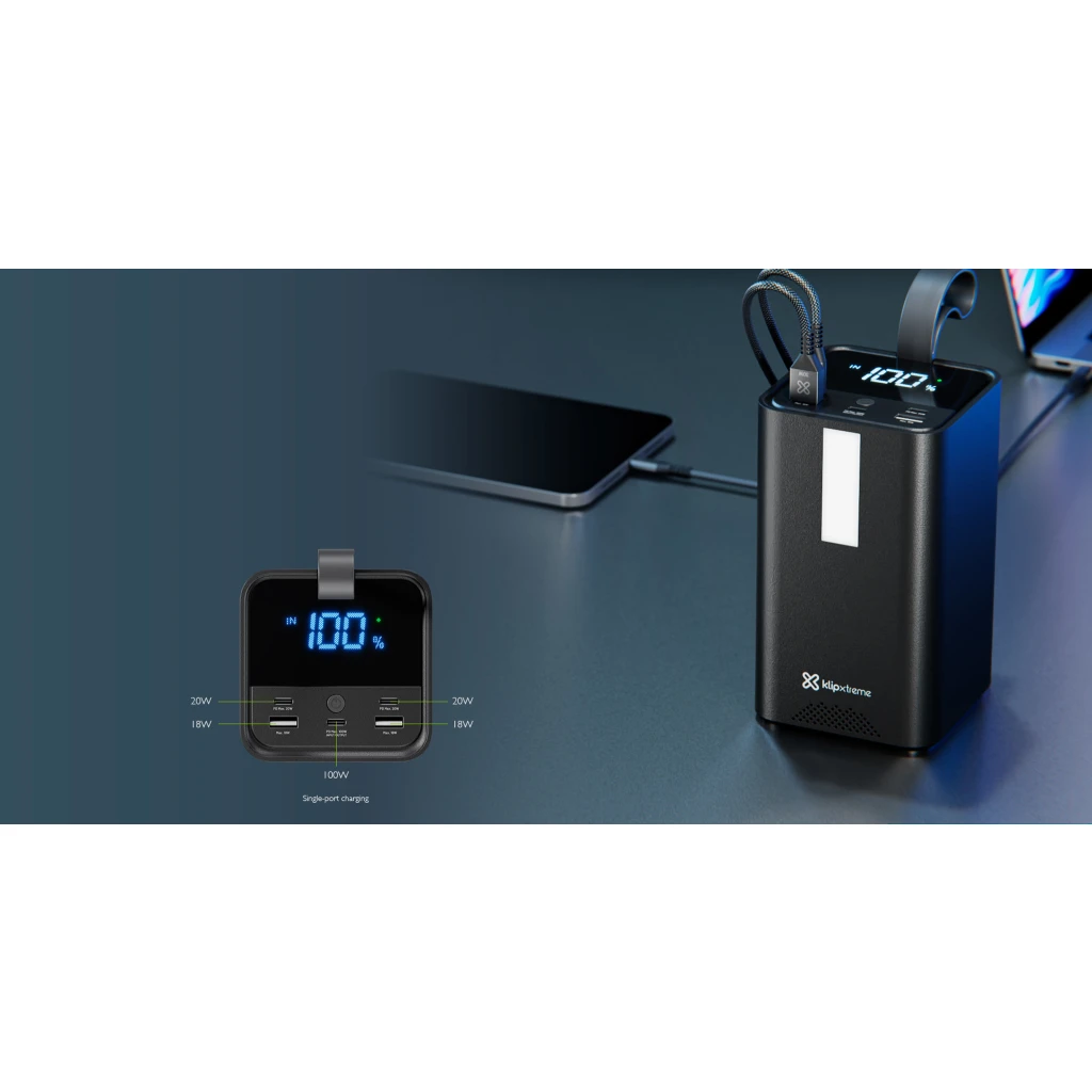 Imagen 9 de Klip Xtreme - Power bank - 24 pin USB-C - 2 x 4 pin USB Type A / 3 x 24 pin USB-C - Lithium polymer - Para Universal - 100W 50.000mAh
