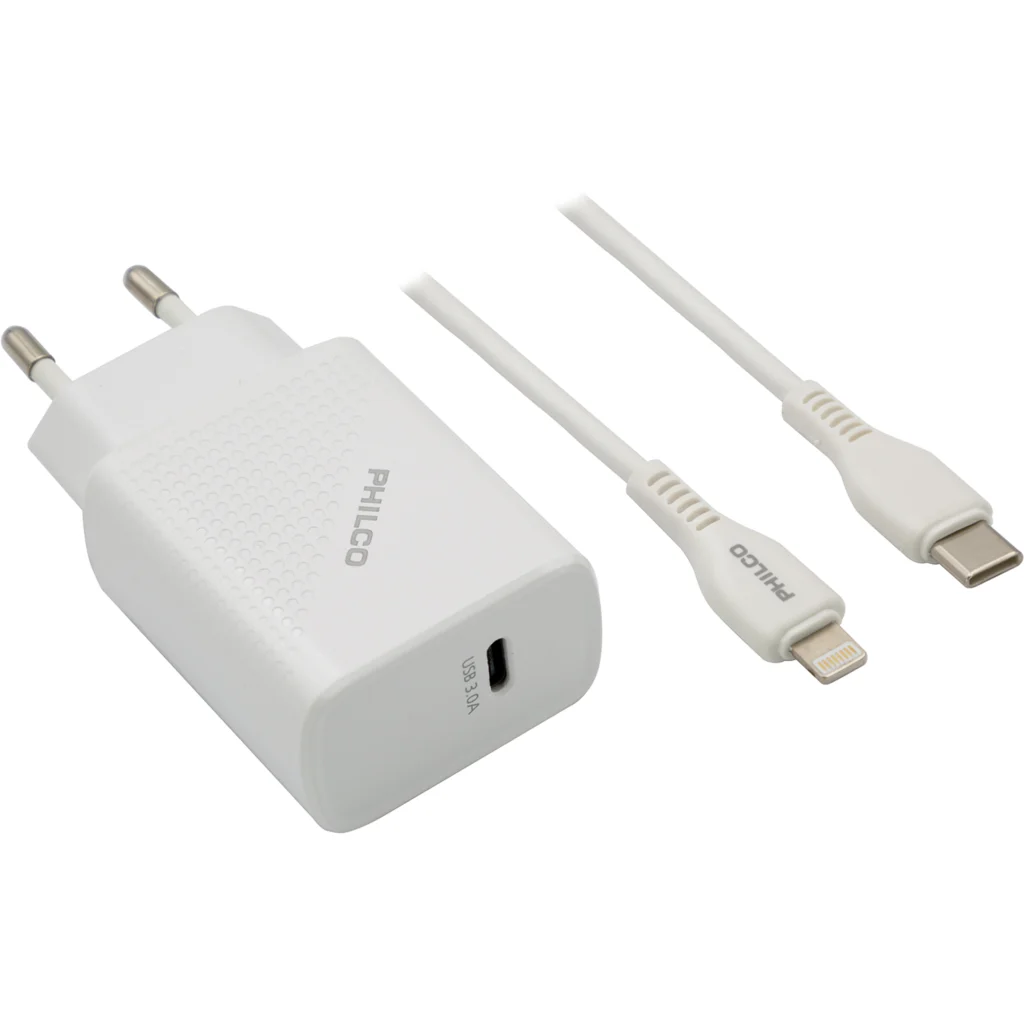 Imagen 1 de Cargador Celular USB-C 20W con  Cable Lighting 1mt - Philco QC3.0 