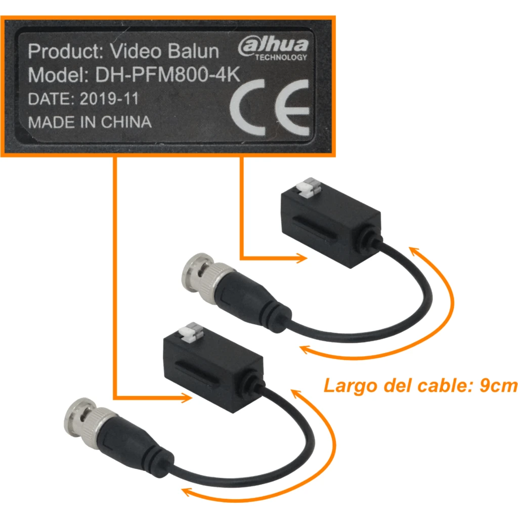 Imagen 3 de DAHUA 4K Video Balun 1-Par Pin-Push CAT5E/6 Pasivo CCTV BNC-Macho