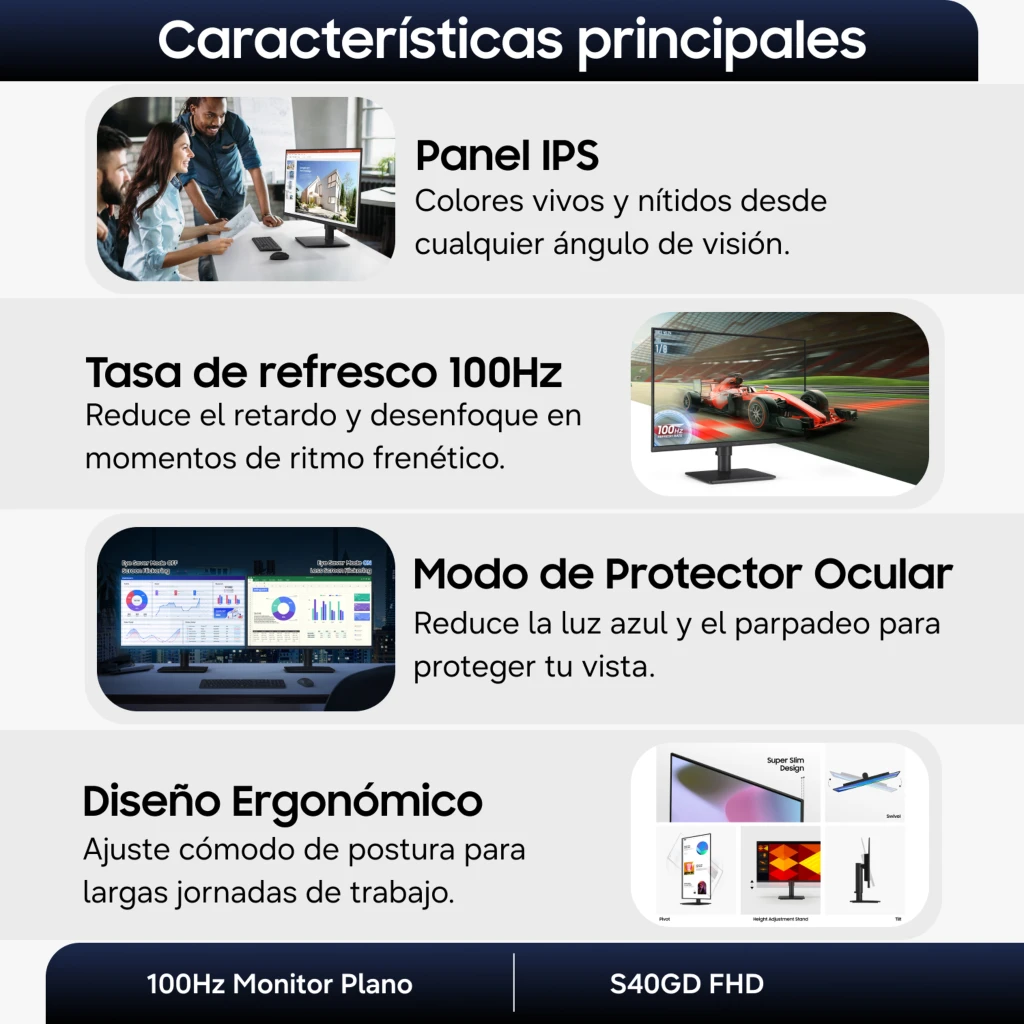 Imagen 6 de Monitor Samsung S40GD 24" FHD IPS 100Hz DP HDMI Altura ajustable y Pivoteable