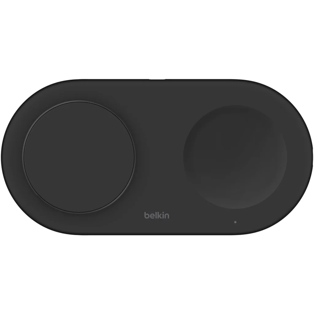 Base de carga 2 en 1 inalambrica plana Qi2 con USB-C Belkin negra