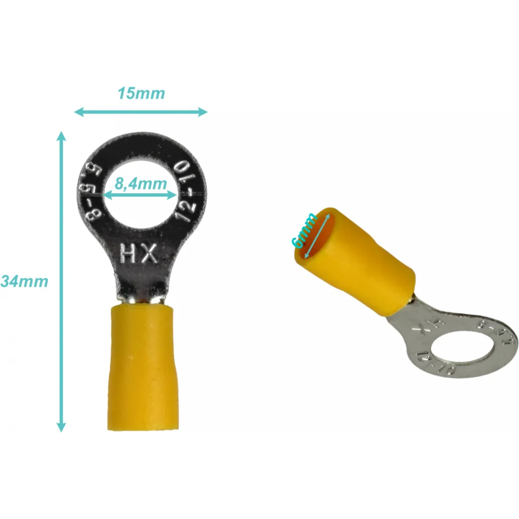 RV5.5-8 Ojo-8,4mm 4-6mm2-Cable 50-unids. Conector Amarillo Aislado PVC