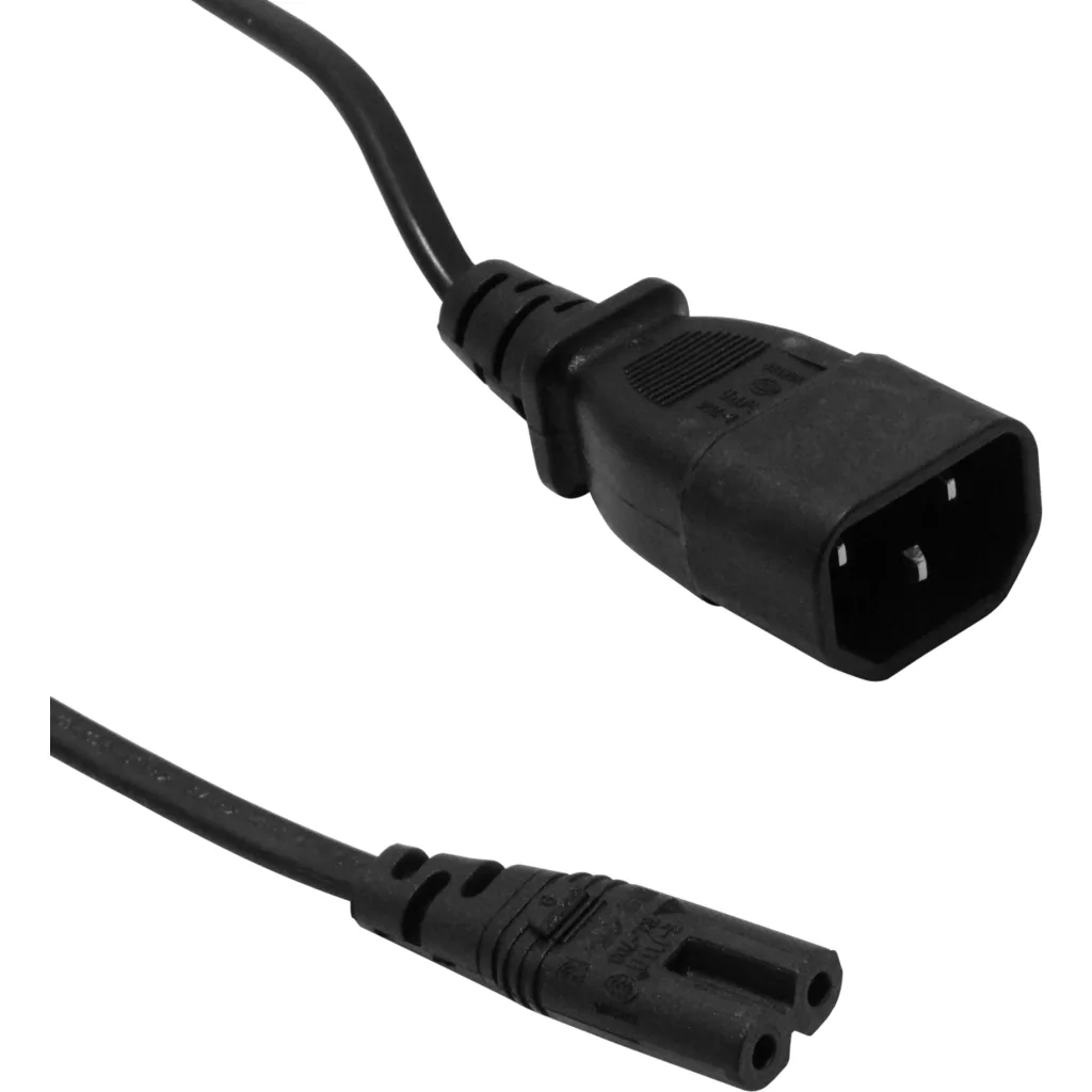Cable Poder 3A CCM8 0,8mt Negro Tipo-8-C7-Hembra a C14-Macho 2x0,75mm2 80cm