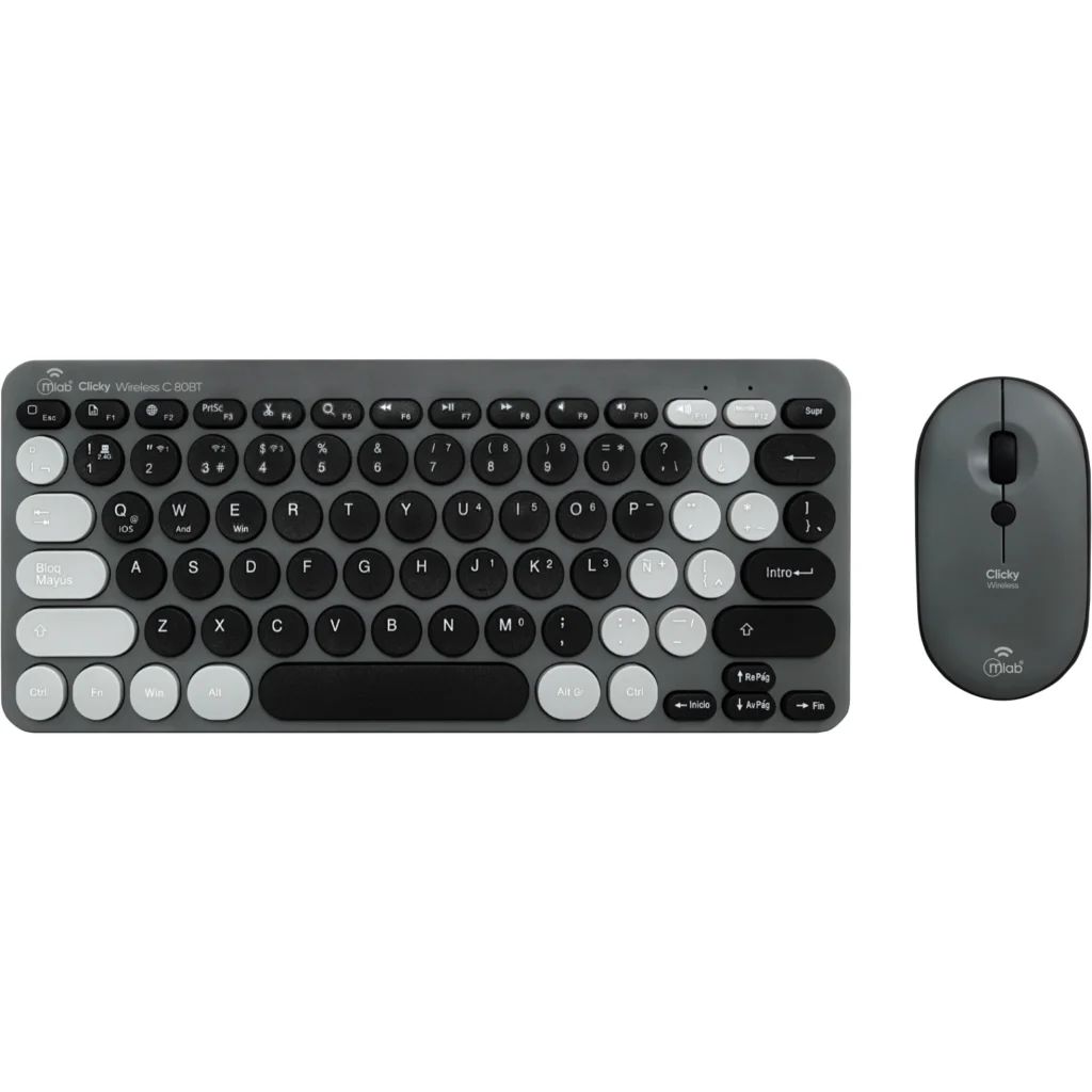 MLAB KIT TECLADO Y MOUSE MINI BLUETOOTH + 2,4GHZ 1600DPI CLICKY C80BT GRAY/BLACK