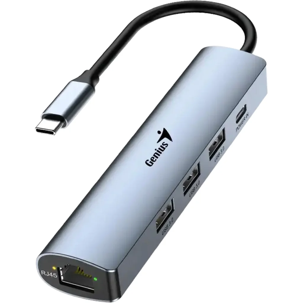 GENIUS HUB 5 in 1 PLUG TYPE-C to JACK RJ-45, PD, USB 3.0-UH-545-IRON-GR