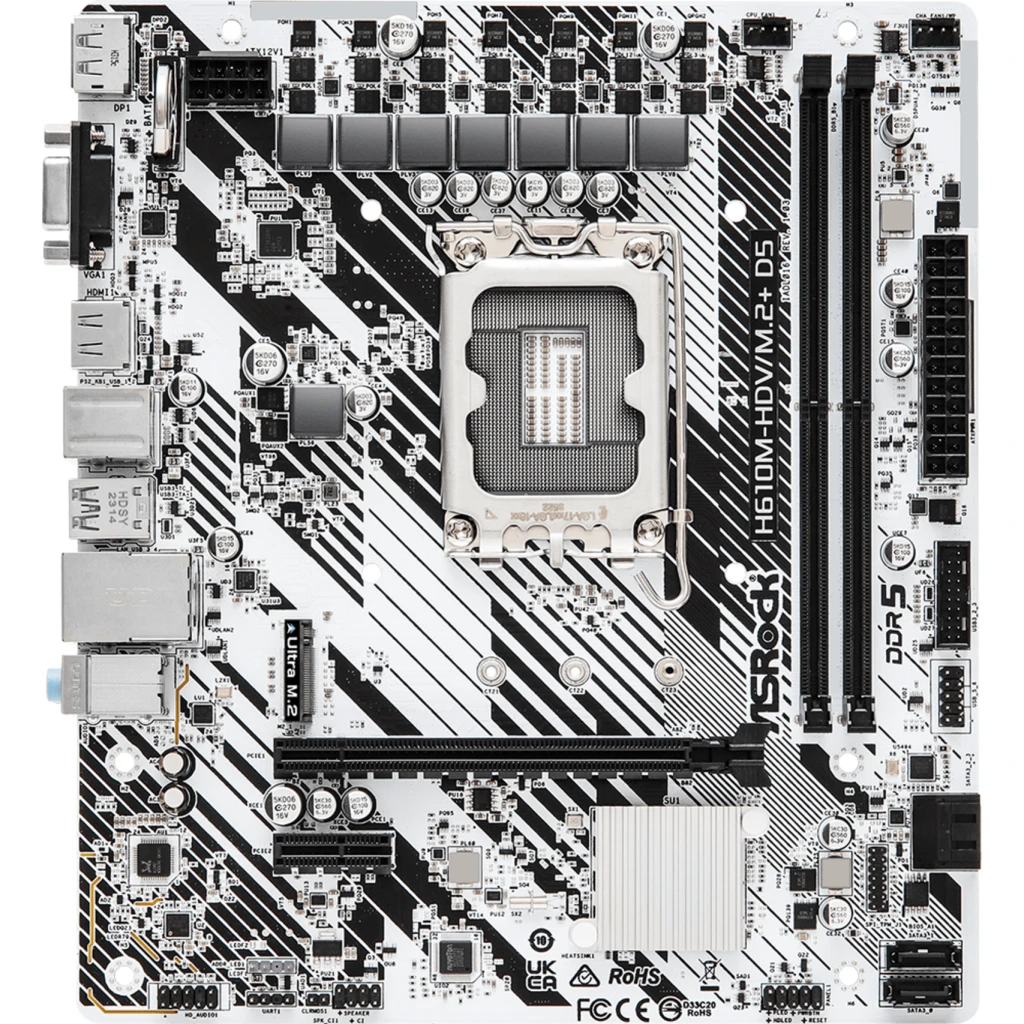 Imagen 1 de Tarjeta Madre ASRock H610M-HDV/M.2+ D5 LGA1700 2*DDR5 M.2 DP HDMI VGA mATX