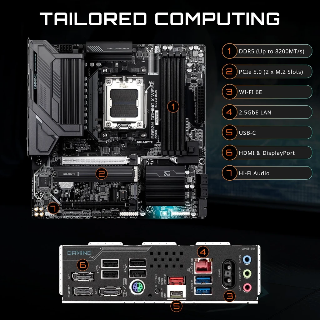 Imagen 3 de Tarjeta Madre Gigabyte B850M Gaming X WIFI6E AM5 4*DDR5 HDMI DP LAN WIFI6E m-ATX