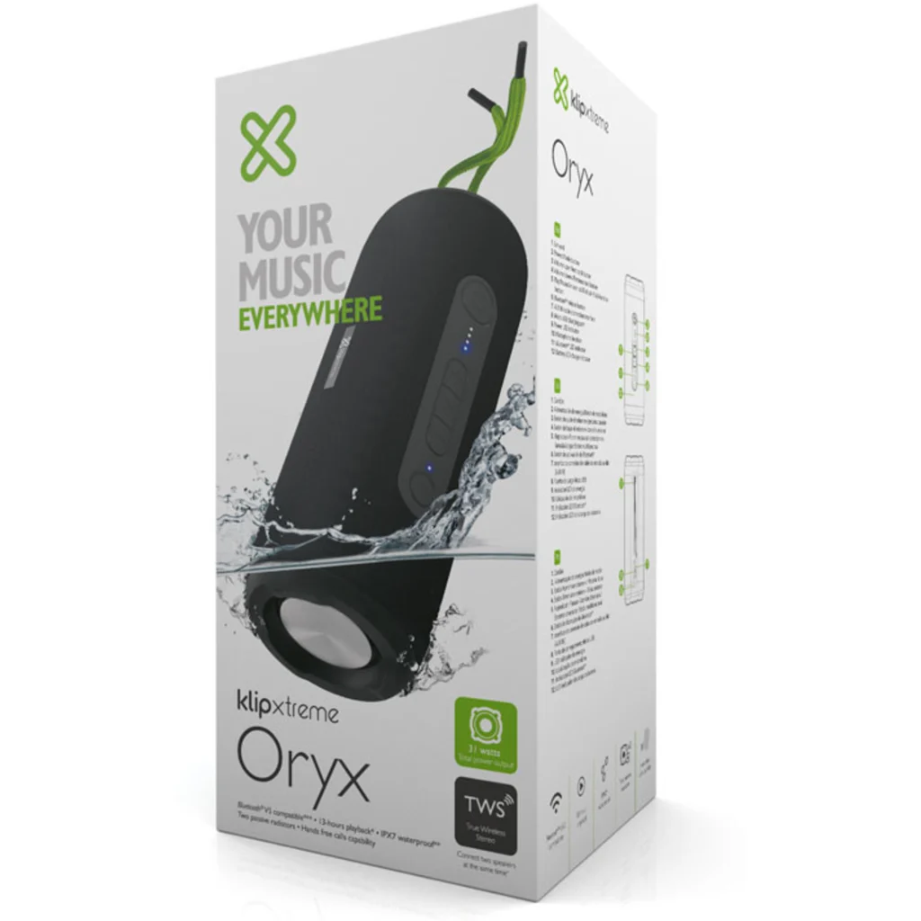 Imagen 5 de Parlante Portátil KlipX Oryx KBS-600 Bluetooth v5.0 TWS 31W c/Mic IPX7 13hrs Neg