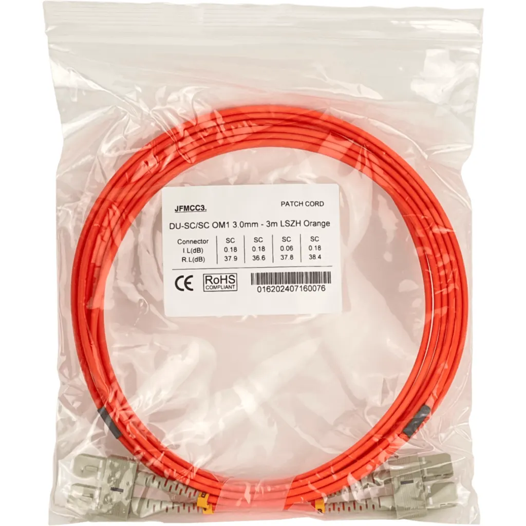 3mt SC-SC OM1 Multimodo MM Duplex Jumper Fibra 62.5/125um LSZH
