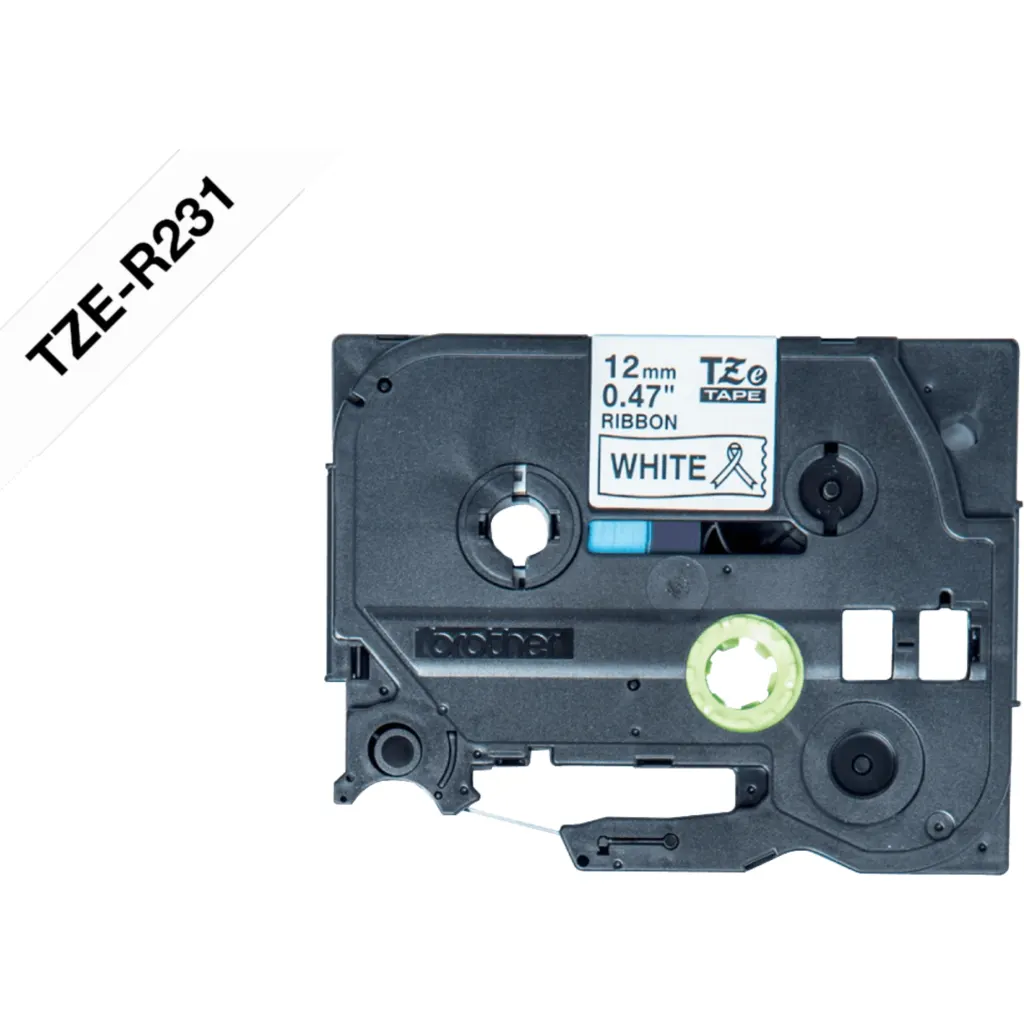 BROTHER Satin 12mm Negro en Fondo Blanco Cinta 4mt p/PT-H110/H200/E300