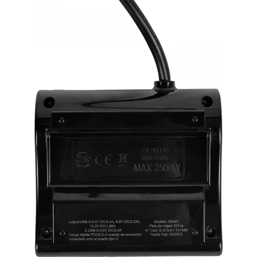 Imagen 4 de Alargador Eléctrico 3 Tomas + 2*USB 1*USB-C 1.5mts Color Negro - Philco 2044N